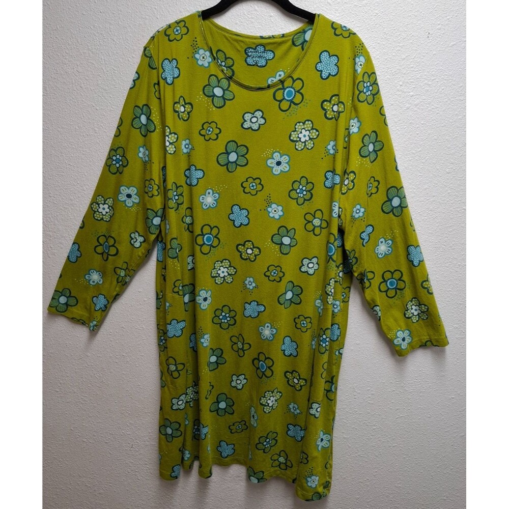 Women's GUDRUN SJODEN Green Floral Print Organic Cotton Blend Long Tunic Top XXL